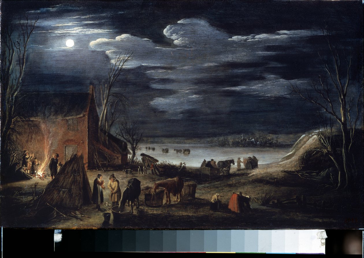Zima (zima). Obraz Jana II van de Velde (1593-1641). Olej na drewnie, 30 x 44,5 cm. Sztuka flamandzka, sztuka barokowa. Muzeum Ermitażu w Sankt Petersburgu. autorstwa Jan Van de II Velde