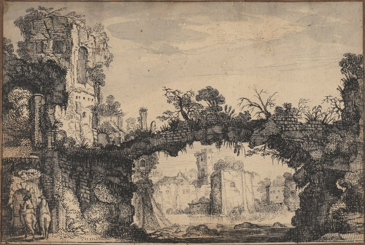Krajobraz z ruinami (recto); Głowa kobiety i zwierzęta (verso) autorstwa Jan Van de Velde