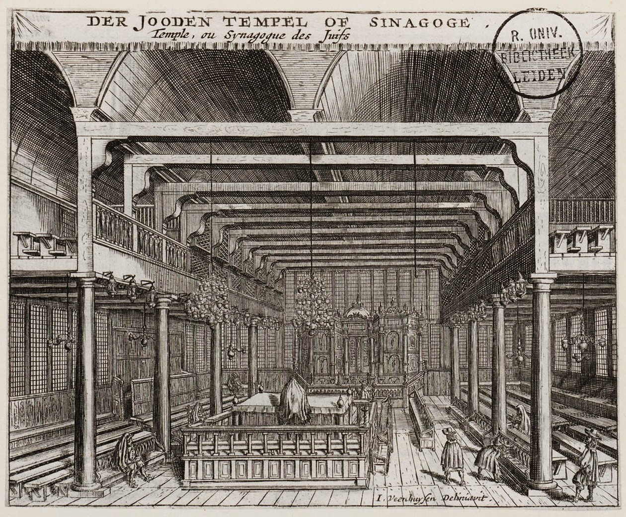 Wnętrze Synagogi Portugalskiej w Amsterdamie autorstwa Jan Veenhuysen