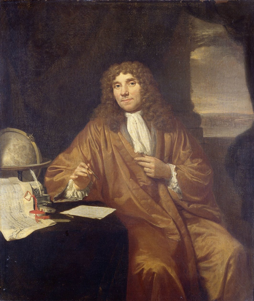 Portret Anthonie van Leeuwenhoek, filozofa przyrody i zoologa w Delft autorstwa Jan Verkolje (I)