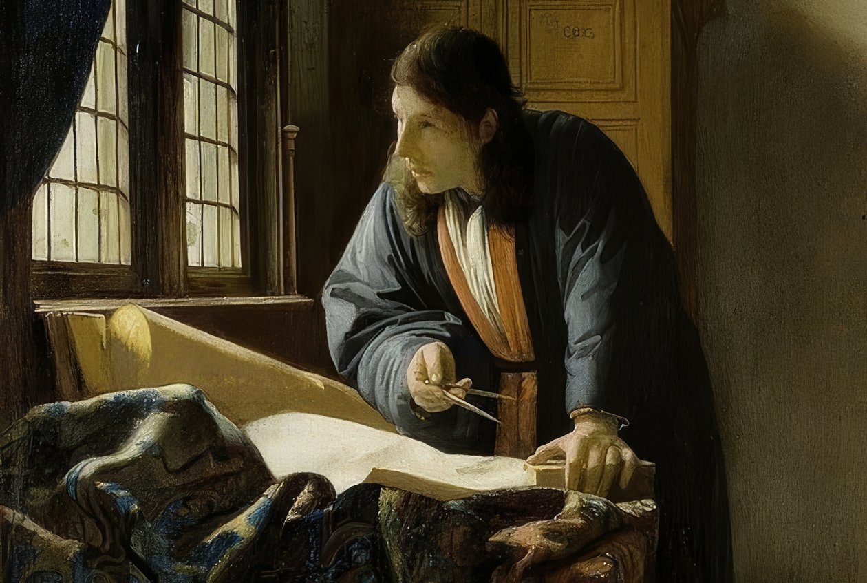 Der Geograph (szczegóły). 1669 autorstwa Jan Vermeer van Delft