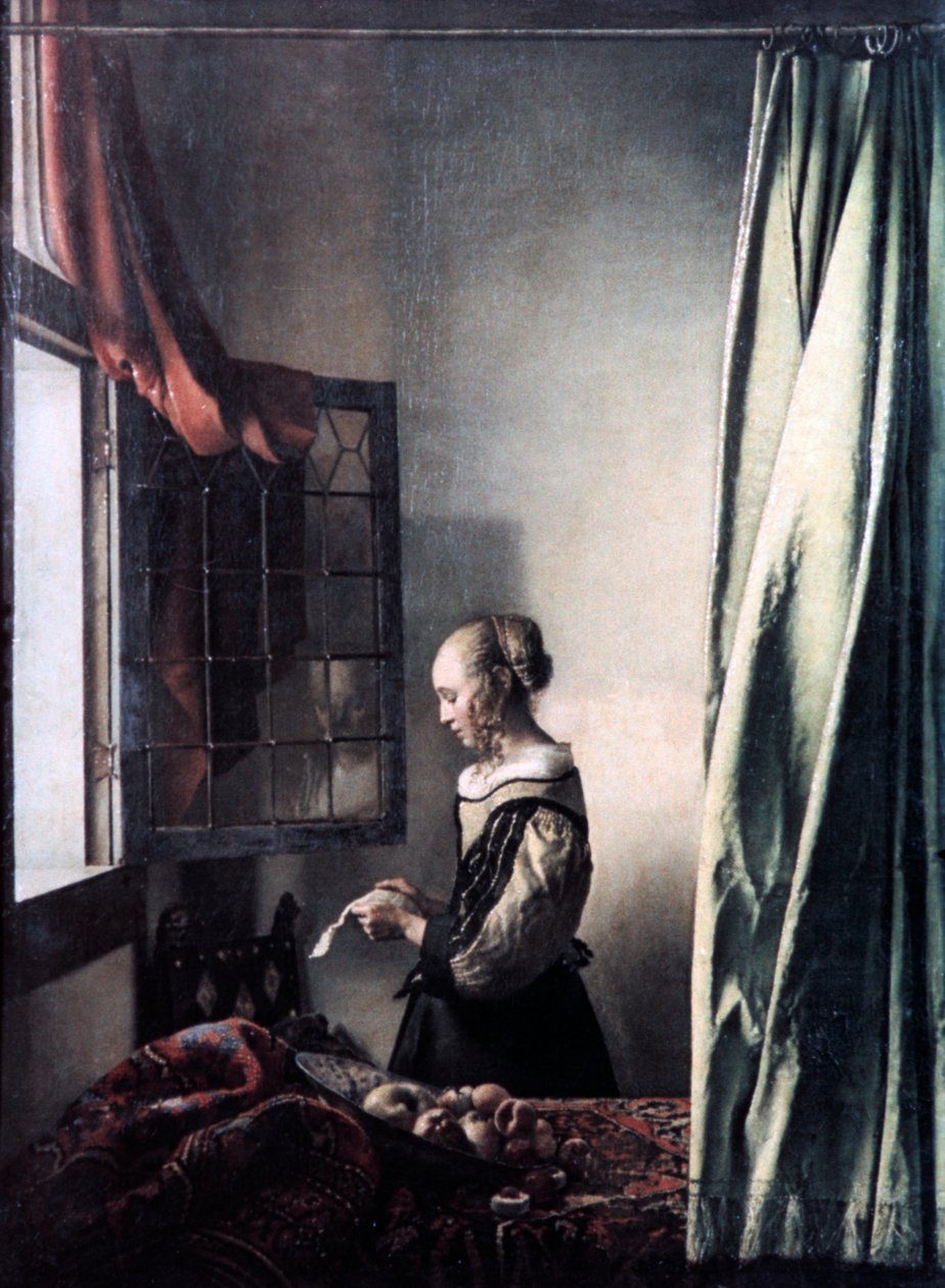 Dziewczyna czytająca list przy otwartym oknie, c1657 autorstwa Jan Vermeer van Delft