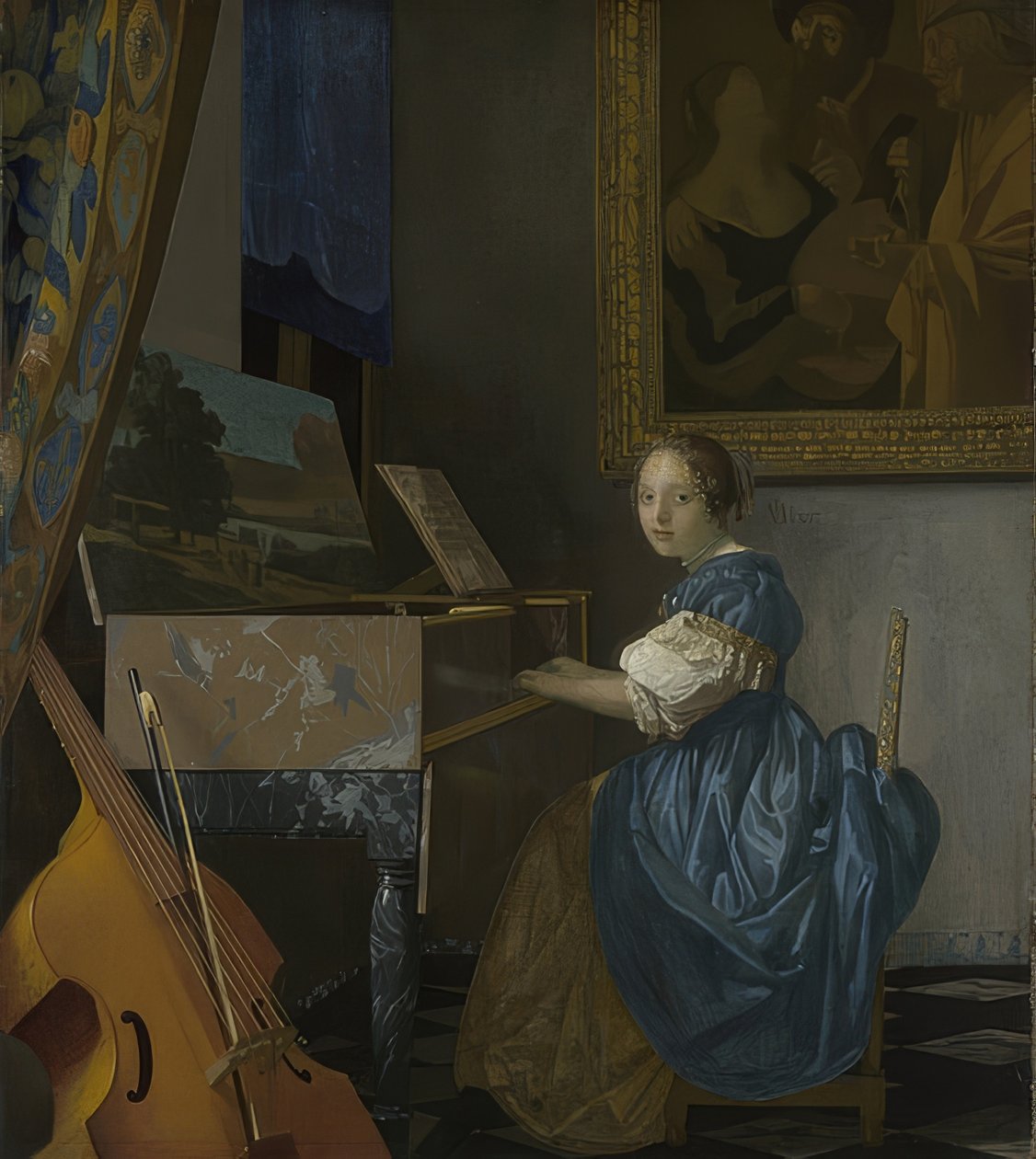 Młoda kobieta siedzi w dziewiczym. Około 1670-72 autorstwa Jan Vermeer van Delft