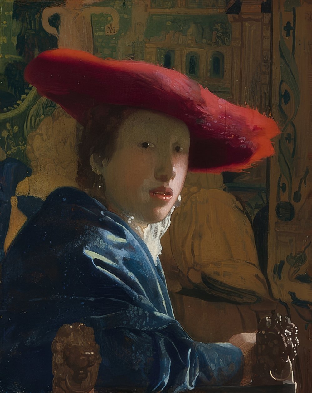 Dziewczyna w czerwonym kapeluszu. Około 1665/66 autorstwa Jan Vermeer van Delft