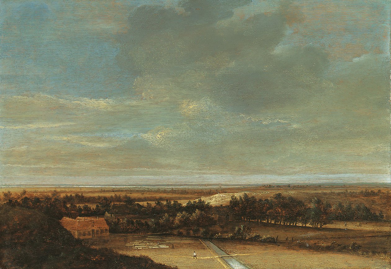 Rozległy krajobraz wydmowy z folwarkiem i bielarnią autorstwa Jan Vermeer van Haarlem
