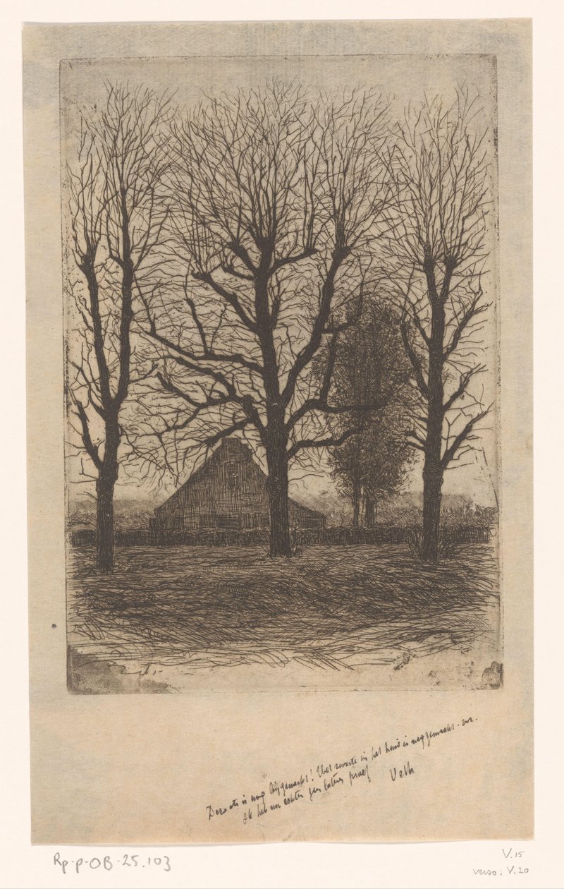 Farma między wysokimi drzewami, Ewijkshoeve autorstwa Jan Veth (signed by artist)