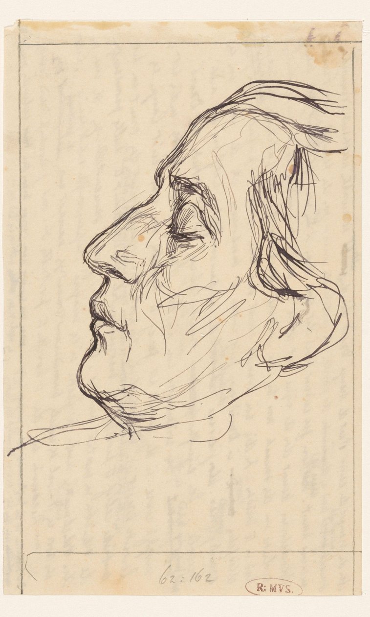 Portret mężczyzny z zamkniętymi oczami, profil w lewo autorstwa Jan Veth