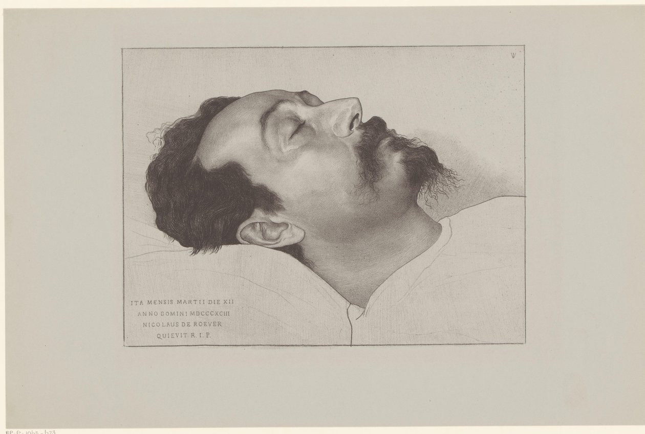Nicolaas de Roever op zijn doodsbed Tak więc 12 marca 18903 r. Mikołaj de Roever odpoczywał R.I.P. (tytuł na obiekcie) autorstwa Jan Veth