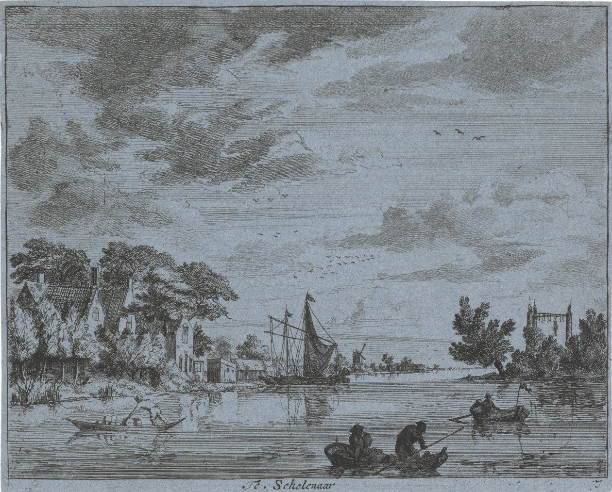 Biznes na rzece Te, uczeń (tytuł na obiekcie) Krajobrazy obszaru Haarlem (tytuł serii) Gesigten poza Haarlem, gotowe. J.V.V. (tytuł serii na obiekcie) autorstwa Jan Vincentsz. van der Vinne