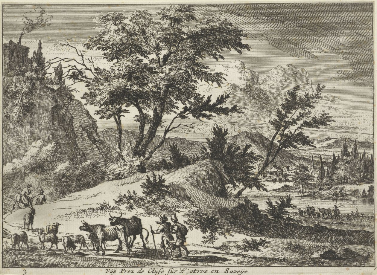 Widok drogi w pobliżu Cluses na Arve, Savoie Vue Prez de Cluse sur L´Arve en Savoije (tytuł obiektu) Twarze w Sabaudii (tytuł serii) autorstwa Jan Vincentsz. van der Vinne