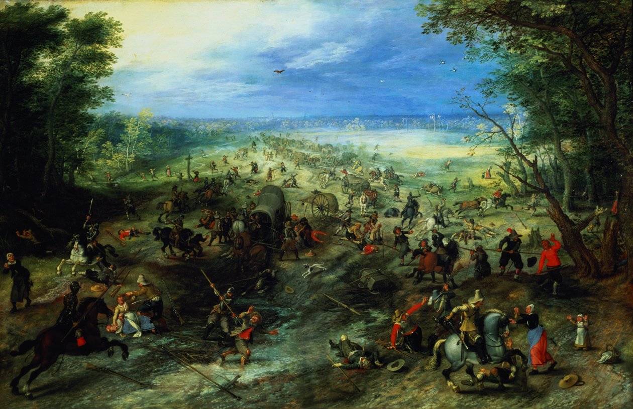 Napad na karawanę wozów autorstwa Jan & Vrancx S. (1573-1647) Brueghel