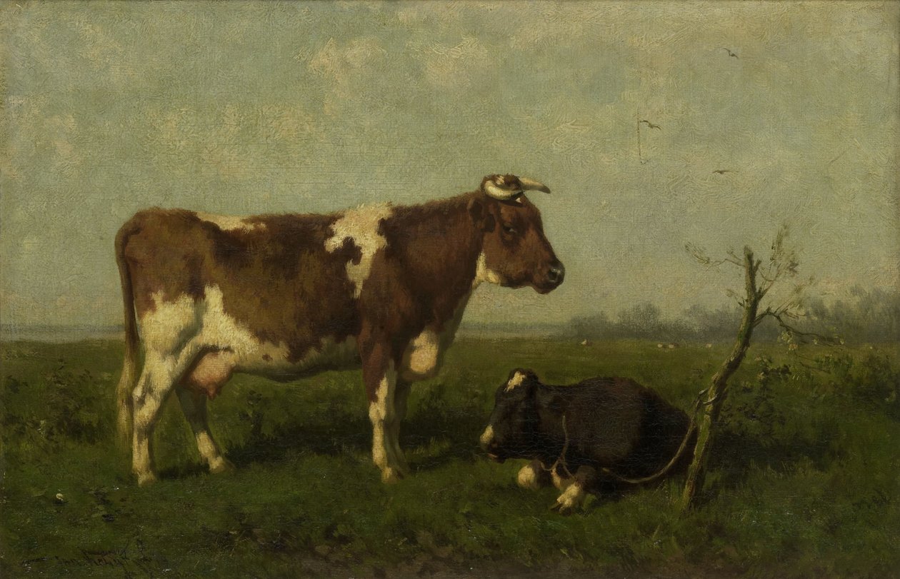 Krowa z cielęciem na łące autorstwa Johannes Martinus Vrolijk