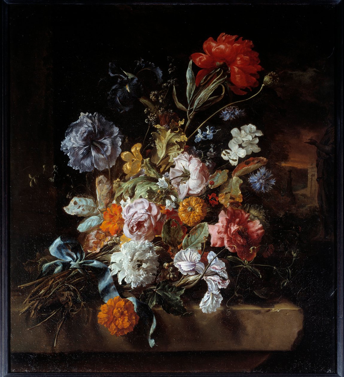 Bukiet kwiatów złożony na kamiennej ławce Obraz Jana Weenixa (1640-1719) 1694 nd. 0,74x0,67 m Lyon, Muzeum Sztuk Pięknych autorstwa Jan Baptist Weenix