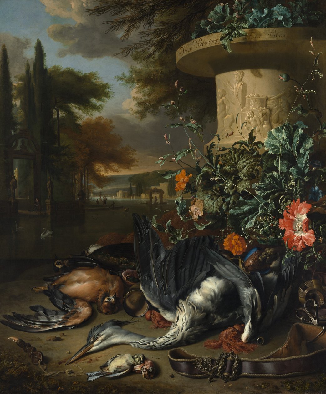 Gamepiece z martwą czaplą, 1695. autorstwa Jan Baptist Weenix