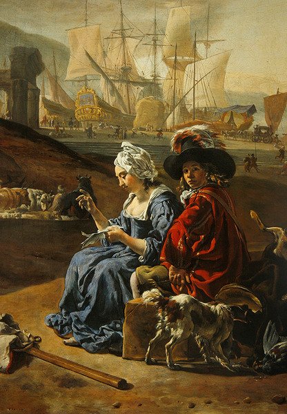 Włoski port morski (olej na panelu) (detal 406451) autorstwa Jan Baptist Weenix