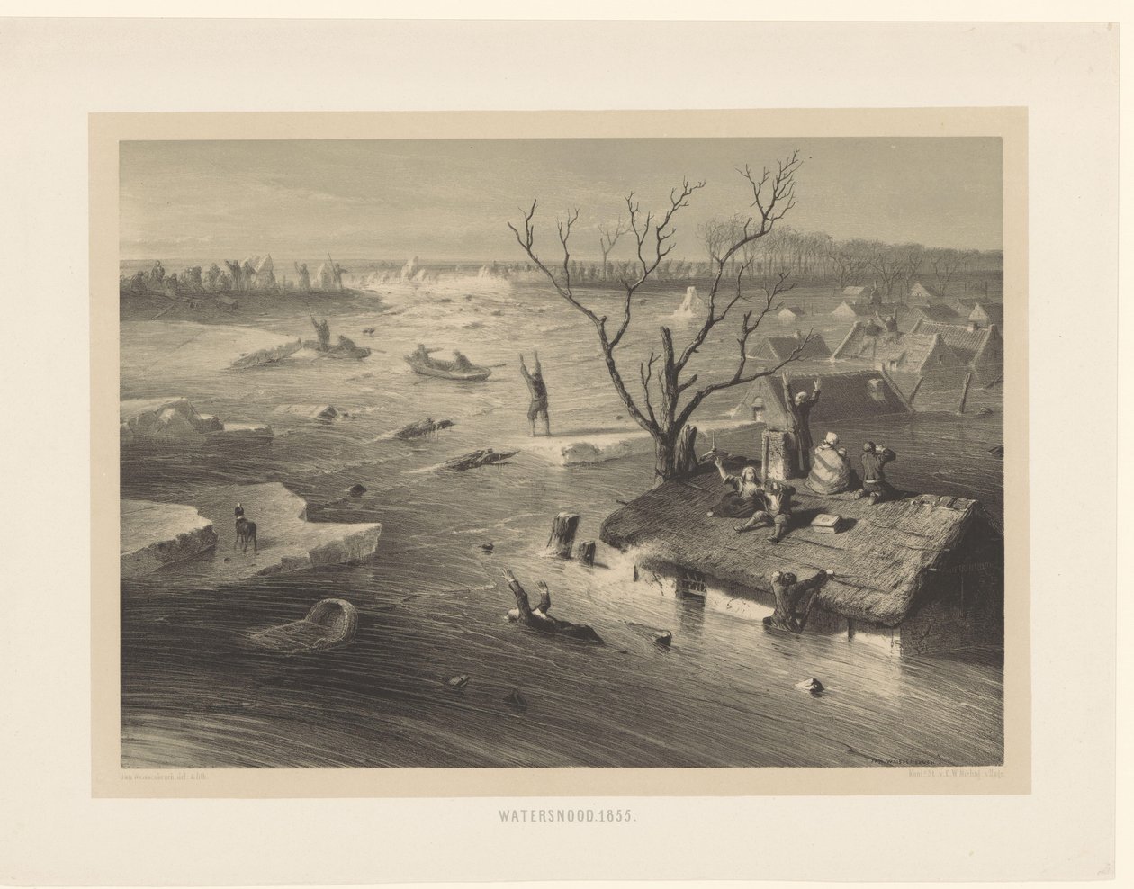 Przełamanie wałów i zalane farmy powódź. 1855 (tytuł na obiekcie) autorstwa Jan Weissenbruch