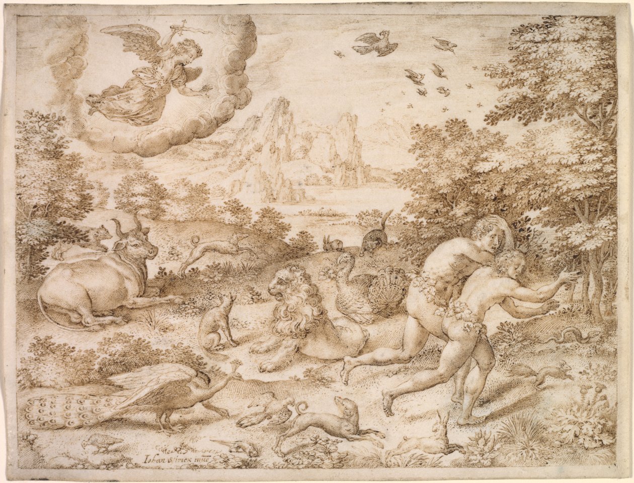 Wypędzenie z raju, c. 1606. autorstwa Jan Wierix