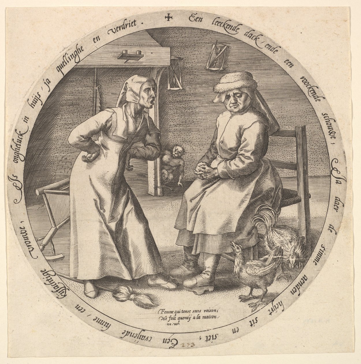 Bełkot i gdacząca kura, ca. 1568. autorstwa Jan Wierix