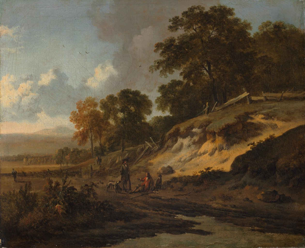 Krajobraz z myśliwymi, ok. 1660-80 (olej na płótnie) autorstwa Jan Wijnants