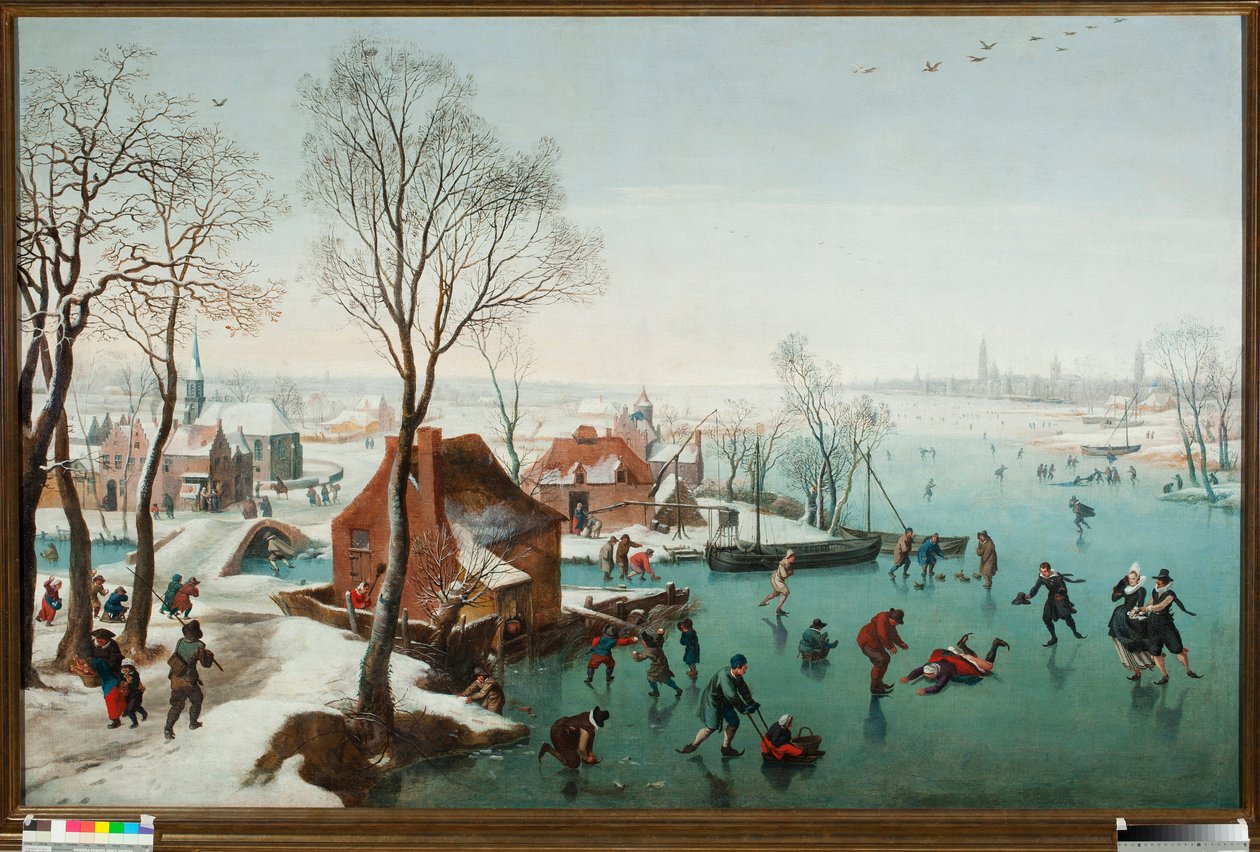 grudzień, łyżwiarze na jeziorze gele (grudzień, łyżwiarze na lodowym jeziorze) Obraz Jana Wildensa (1586-1653) autorstwa Jan Wildens