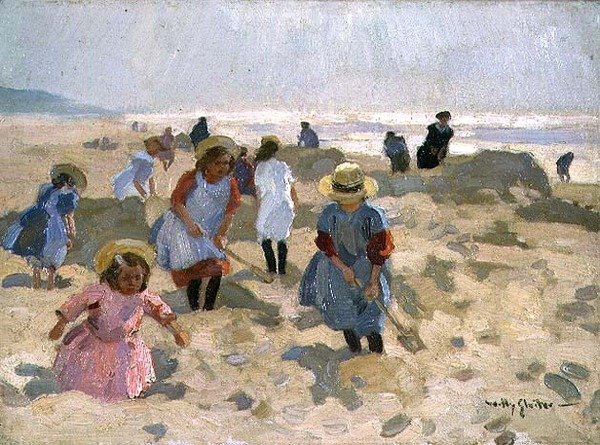 Dzieci bawiące się na plaży autorstwa Jan Willem Sluiter