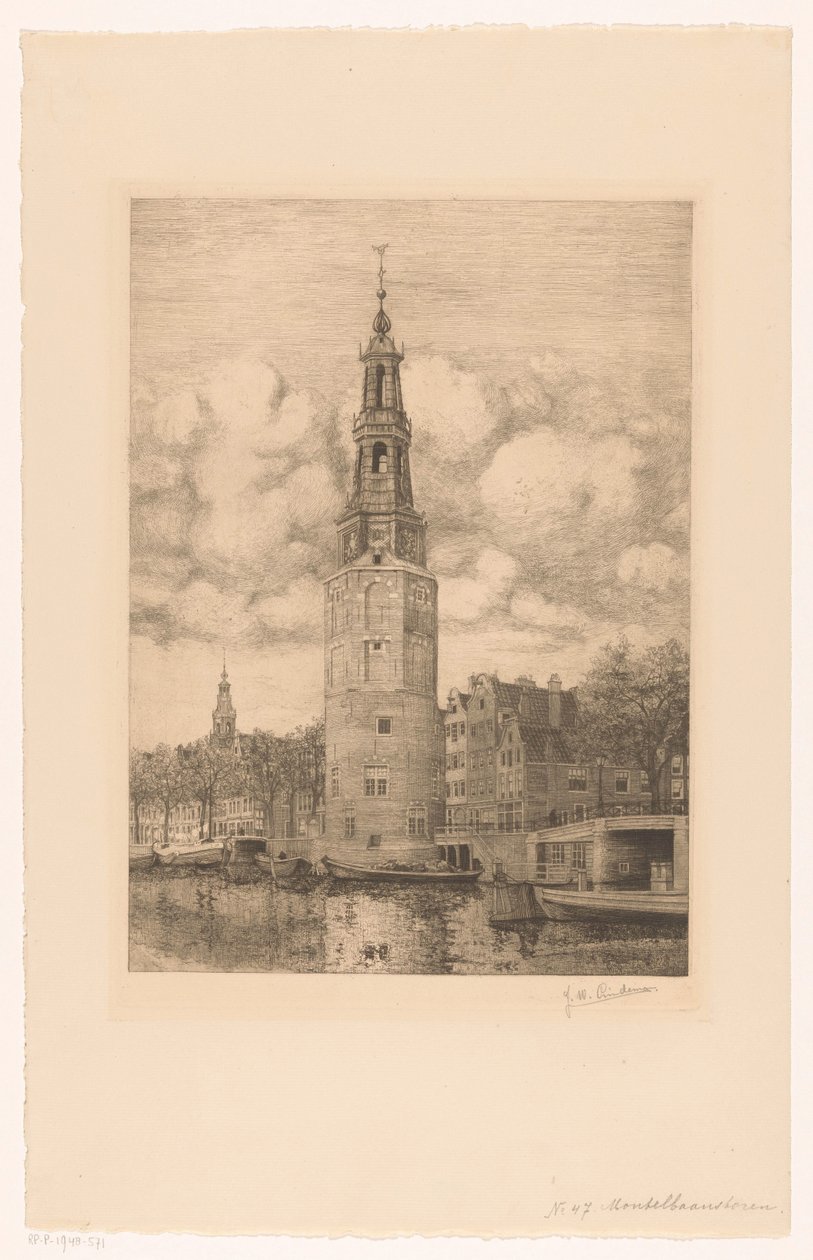 Montelbaanstoren (tytuł na obiekcie) autorstwa Jan Willem Lindeman (signed by artist)