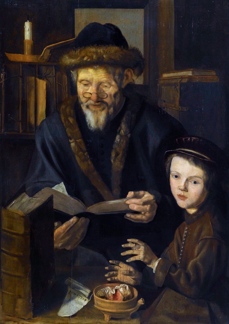 Alegoria zimy, filozof i małe dziecko - Alegoria zimy, filozof i małe dziecko - Obraz Jana Woutersza Stapa (1599-1663), - Olej na drewnie, 84,5x59,5 - Kolekcja prywatna autorstwa Jan Woutersz Stap