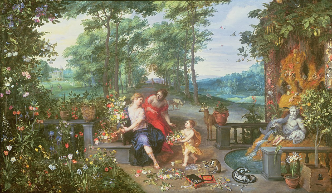 Flora i nimfy w ogrodzie autorstwa Jan and Balen, Hendrik van Brueghel