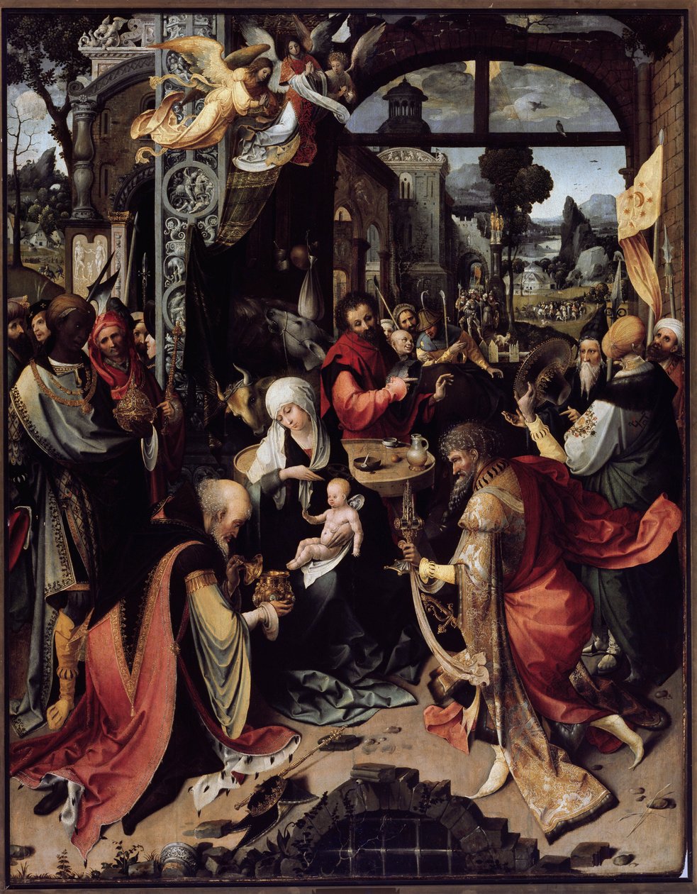 Adoracja Trzech Króli (Panel Centralny) (olej na desce, ok. 1520) autorstwa Jan de Beer