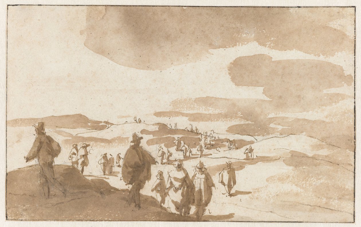Dwa szkice postaci na wydmach w pobliżu Scheveningen Ludzie na wydmach w Scheveningen autorstwa Jan de Bisschop