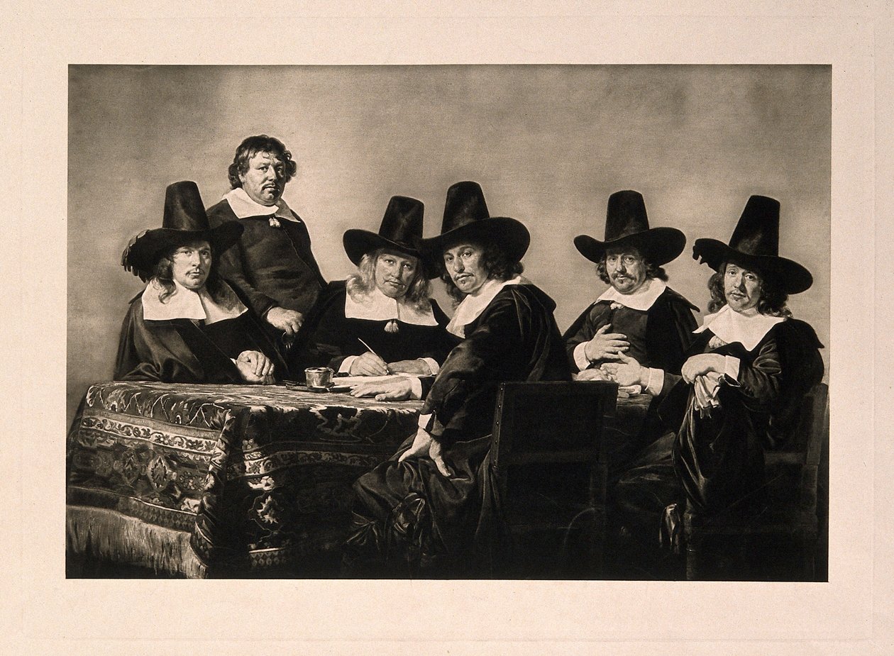 Zarządcy szpitala dla biednych dzieci w Haarlemie. Fotograwiura według J. de Braya, 1663. autorstwa Jan de Bray