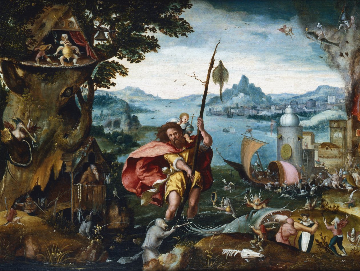 „Św. Krzysztof przekraczający rzekę”, 1506-c1527 autorstwa Jan de Cock