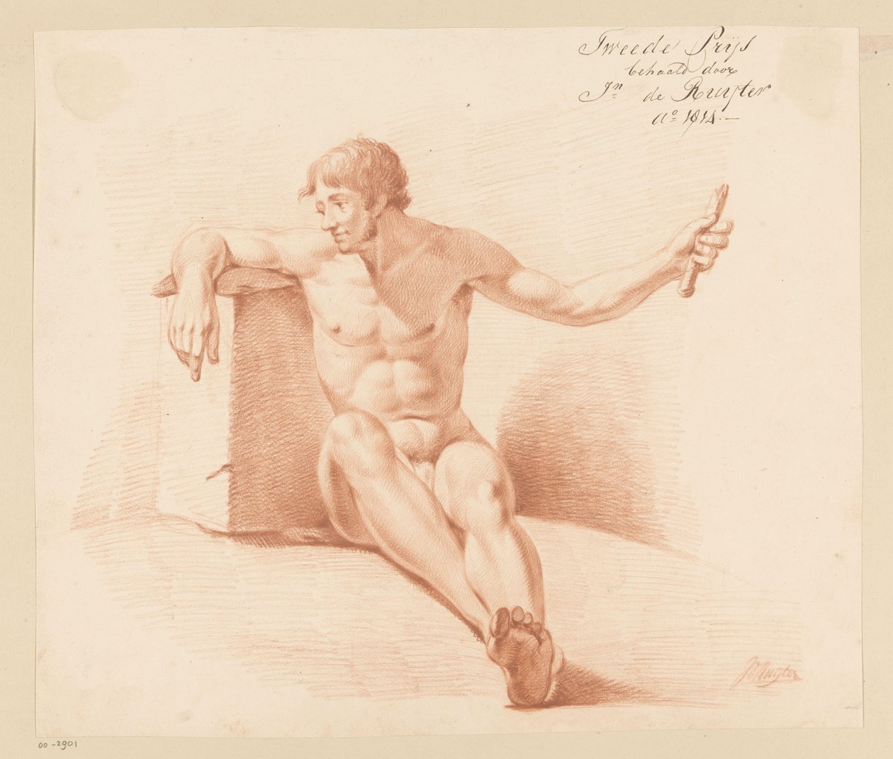Siedzący mężczyzna nago, widok z przodu (2. nagroda 1814) autorstwa Jan de Ruyter