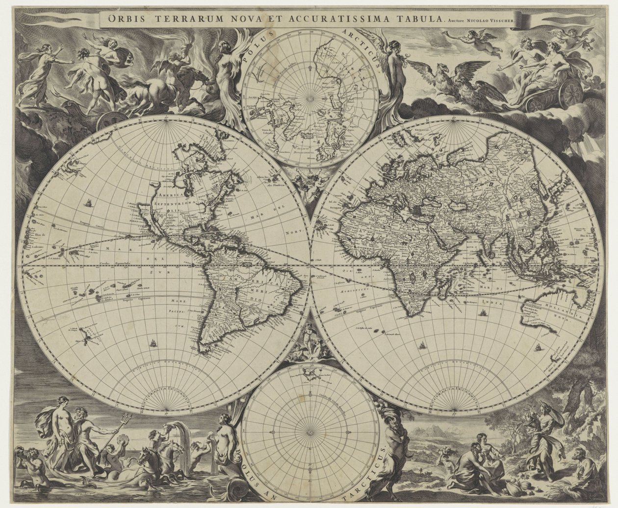 Wereldkaart Nowa i dokładna mapa świata (tytuł na obiekcie) autorstwa Jan de Visscher