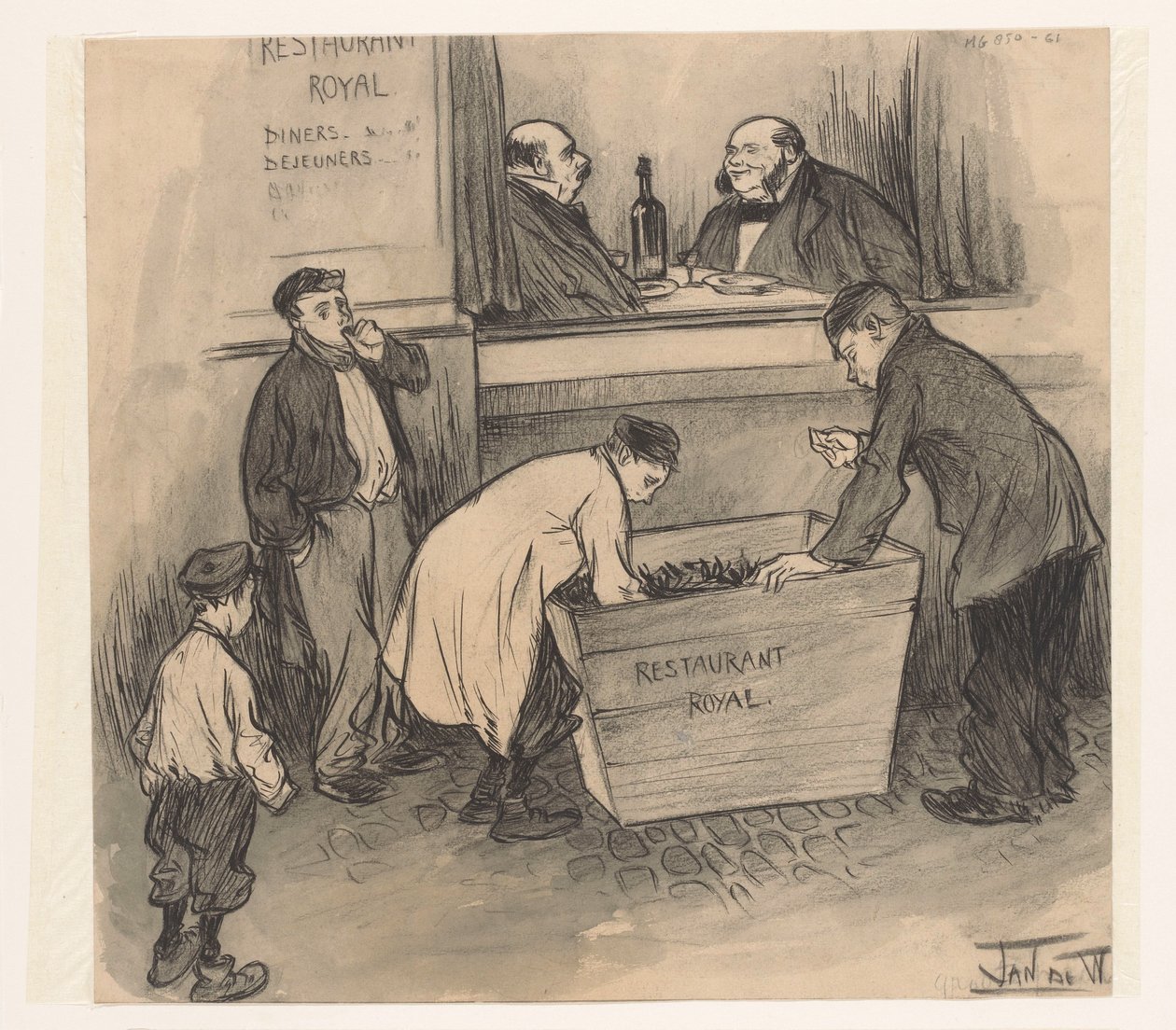 Przed Restauracją Royal - Haga, luty 1896 (tytuł na obiekcie) autorstwa Jan de Waardt (signed by artist)