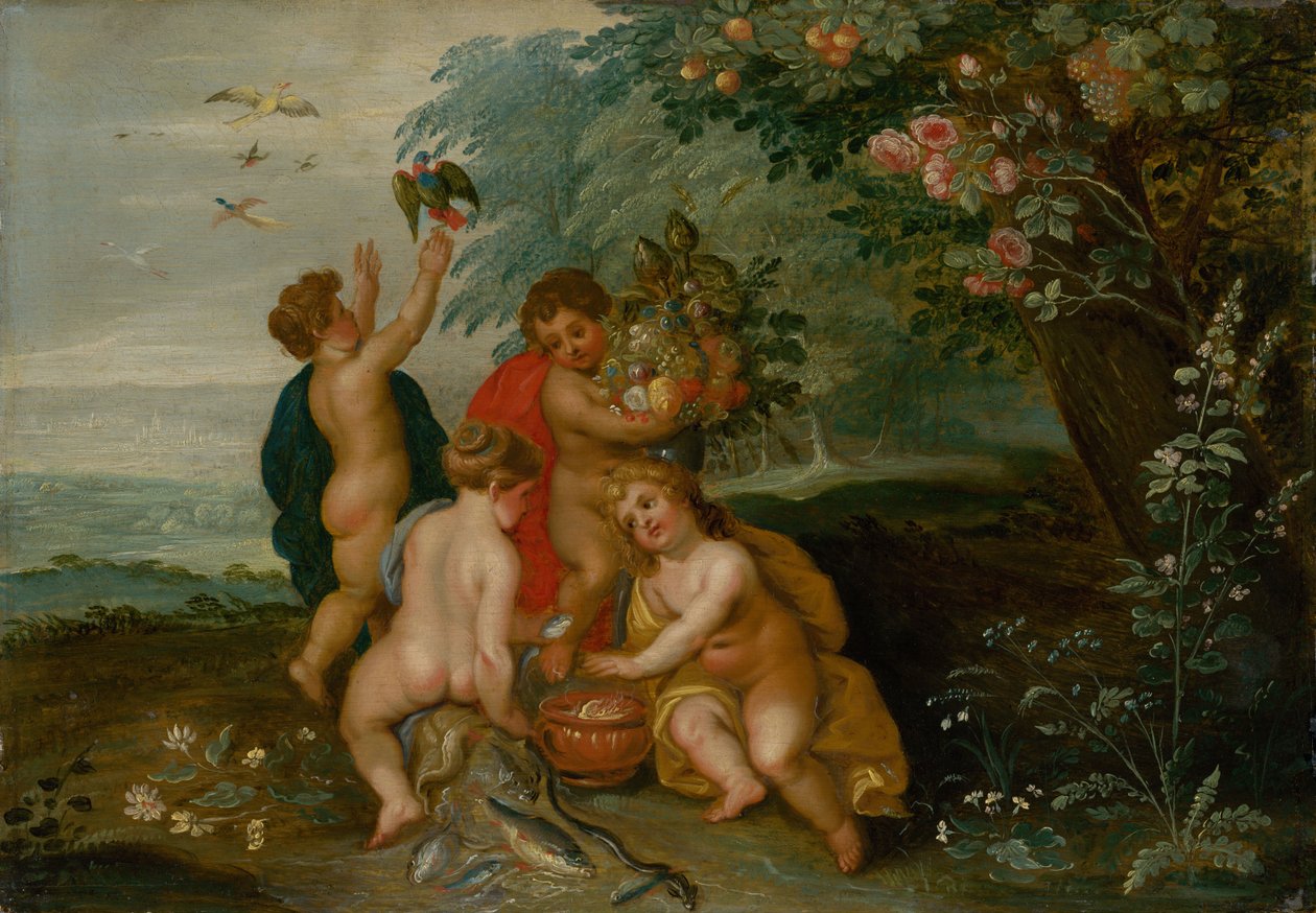 Alegoria Czterech Żywiołów: Wody, Powietrza, Ziemi i Ognia; 1610. autorstwa Jan the Elder Brueghel