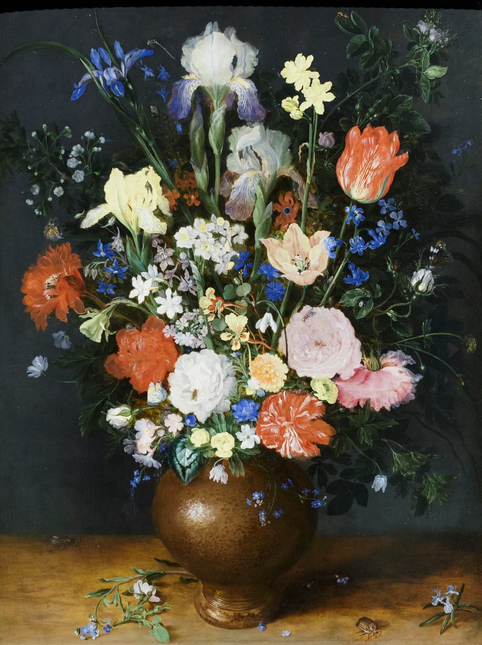 Bukiet w glinianym wazonie, około 1609 (olej na drewnie) autorstwa Jan the Elder Brueghel