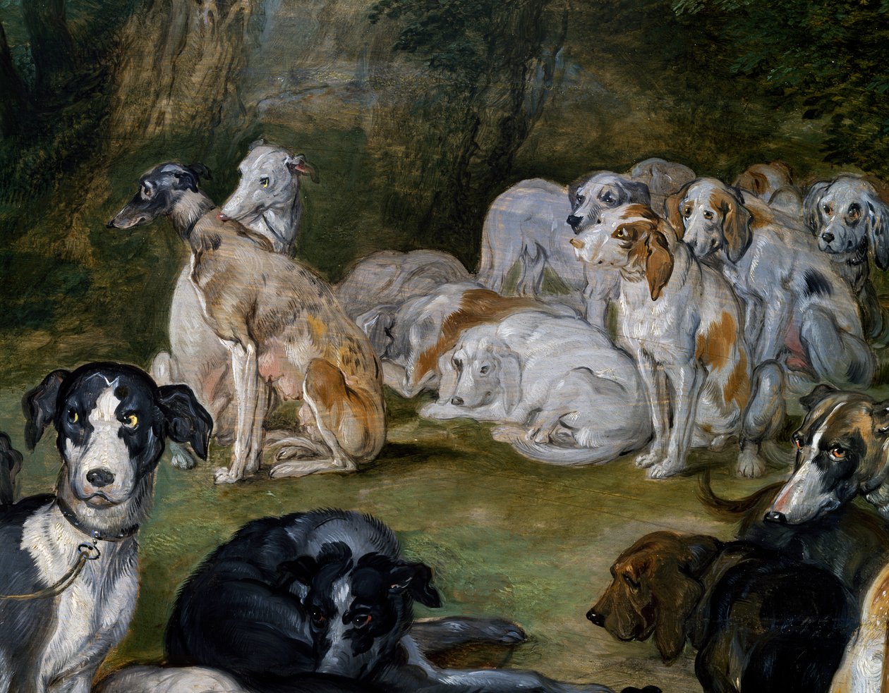 Psy, szczegół od Diany i Nimf w momencie wyjazdu autorstwa Jan the Elder Brueghel