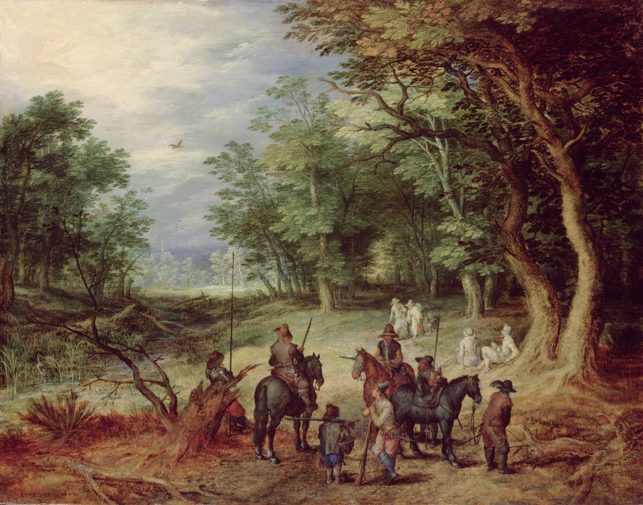 Obóz polowy na polanie, 1607 autorstwa Jan the Elder Brueghel
