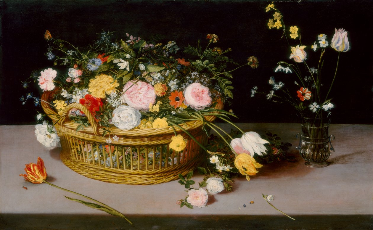 Kwiaty w koszu i wazonie, 1615 autorstwa Jan the Elder Brueghel
