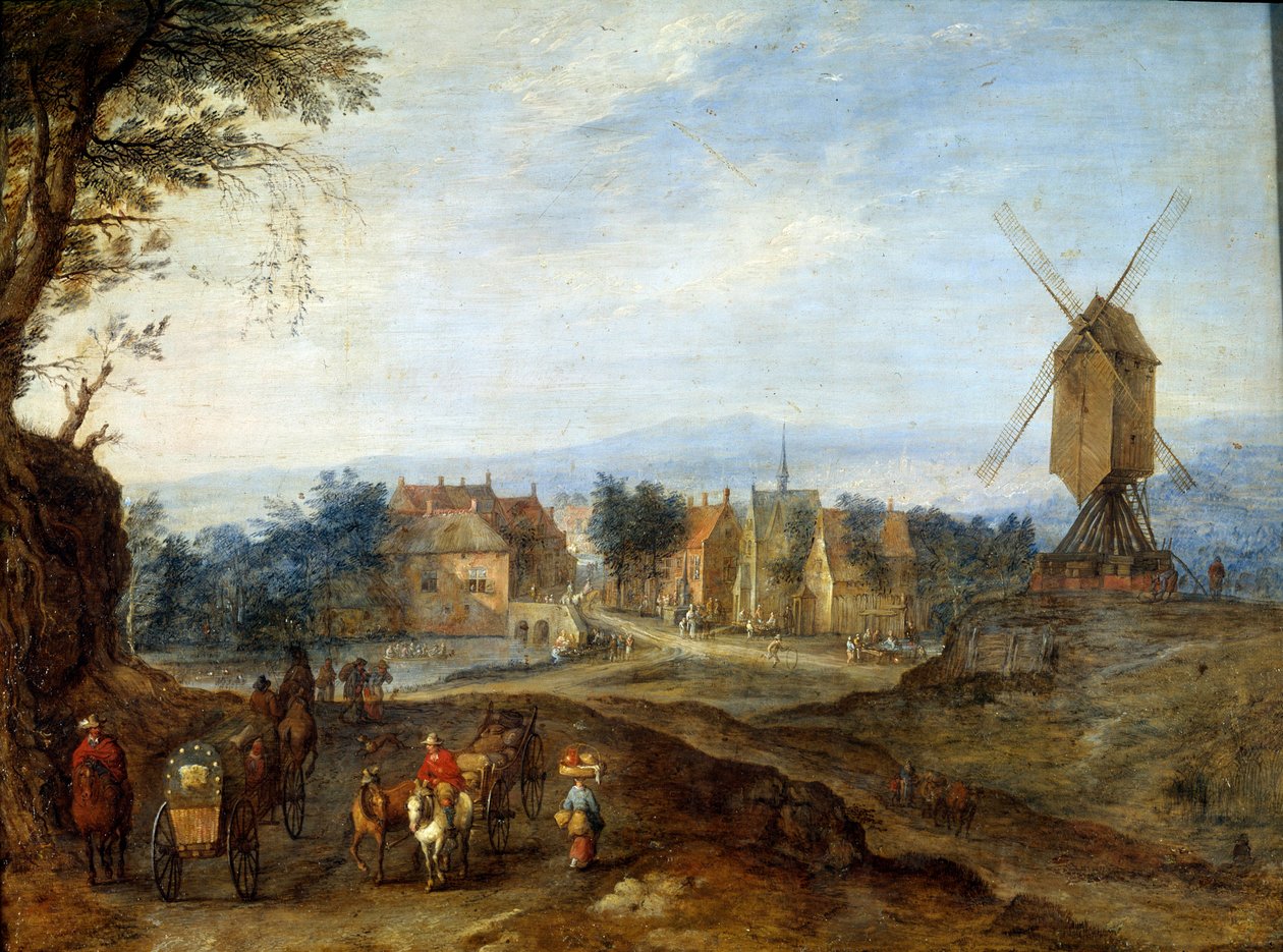 Krajobraz pod wiatrakiem Malarstwo Jana Breugla Le Vieux nazywa Bruegel de Velours (Brueghel lub Breughel autorstwa Jan the Elder Brueghel