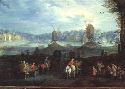Krajobraz z wiatrakami (panel) autorstwa Jan the Elder Brueghel