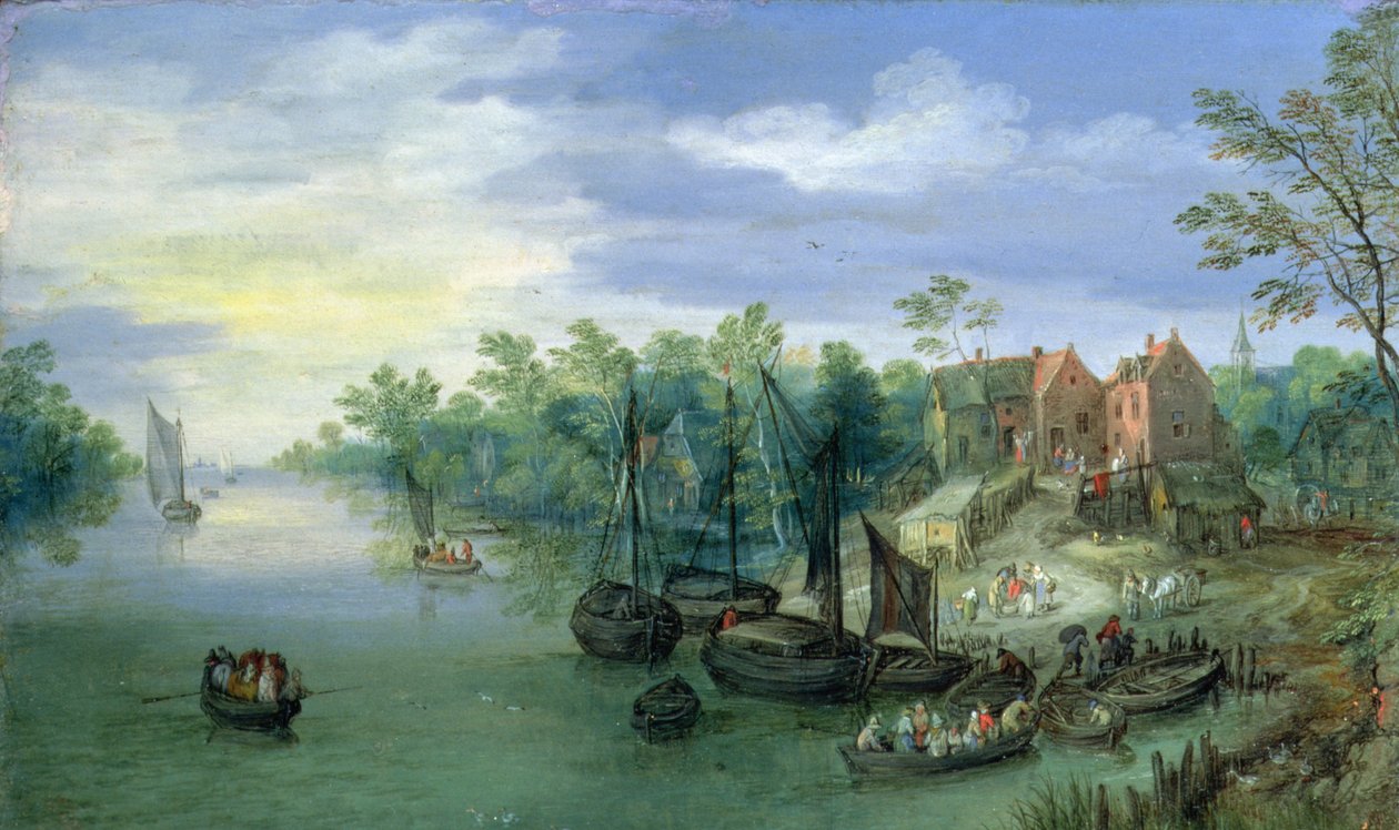 Rzeka w pobliżu molo, 1597 autorstwa Jan the Elder Brueghel
