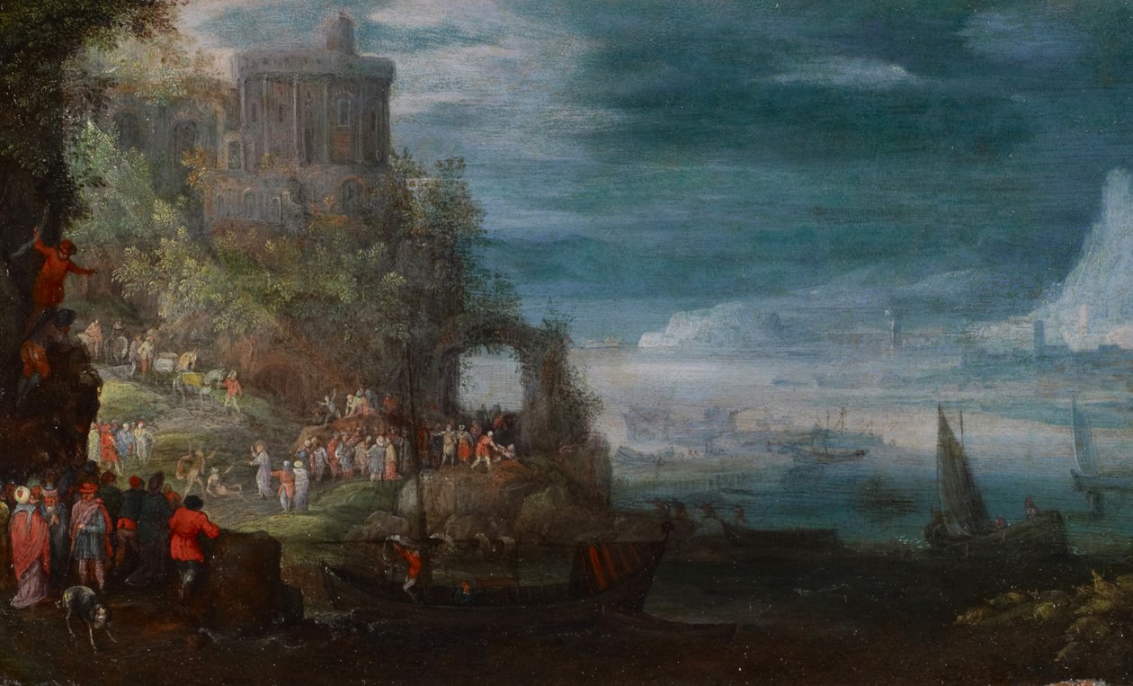 Pejzaż morski i wyrzucanie demonów, ok. 1600 autorstwa Jan the Elder Brueghel
