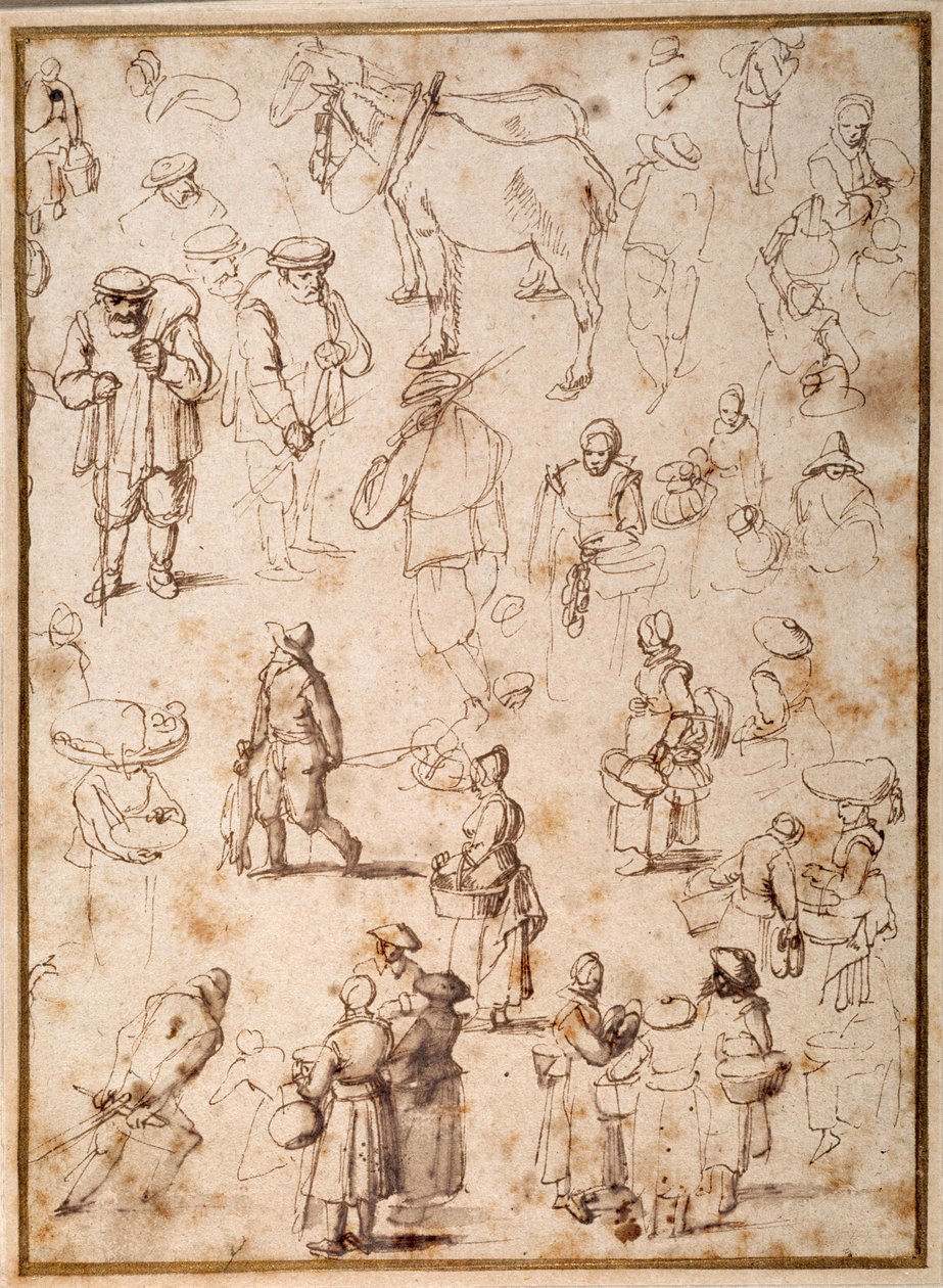 Studia Chłopów z Życia (pióro i tusz z praniem na papierze) autorstwa Jan the Elder Brueghel