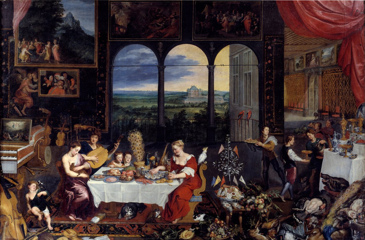 Smak, słuch i dotyk, 1618 autorstwa Jan the Elder Brueghel