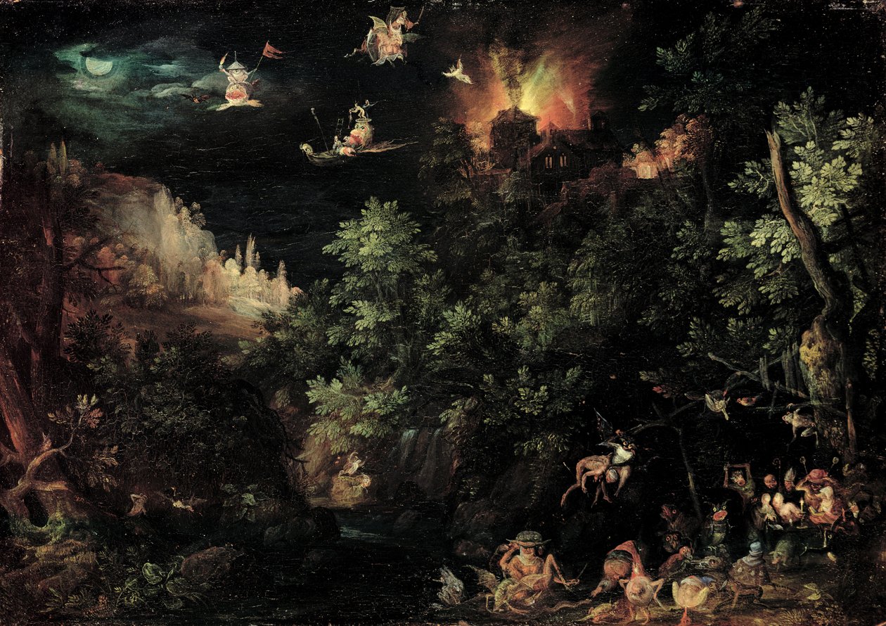 Kuszenie św. Antoniego, 1595 (olej na miedzi) autorstwa Jan the Elder Brueghel