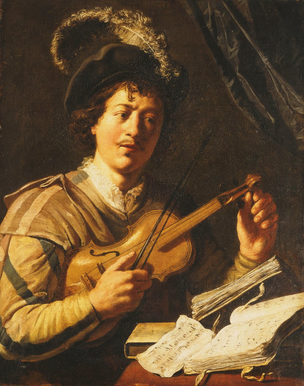 Młody mężczyzna strojący skrzypce, ok. 1623-5 autorstwa Jan the Elder Lievens