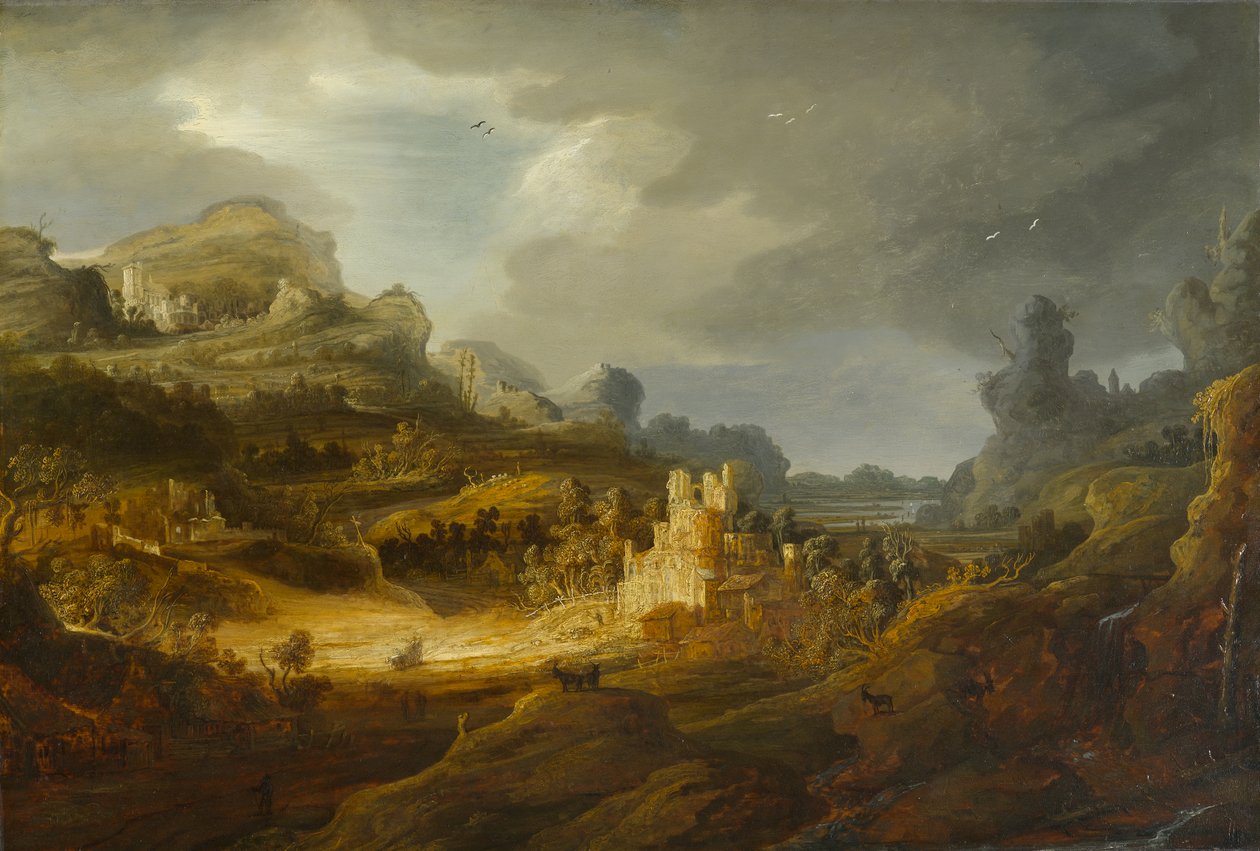 Fantastyczny Pejzaż, ok. 1643-1645 (olej na desce z kołyski) autorstwa Jan the Elder Lievens