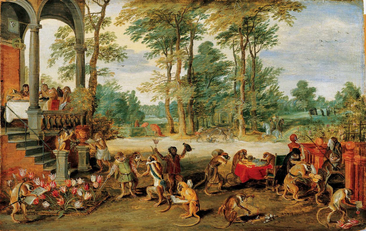 Satyra na tulipanową manię, ok. 1640 (olej na drewnie) autorstwa Jan the Younger Brueghel